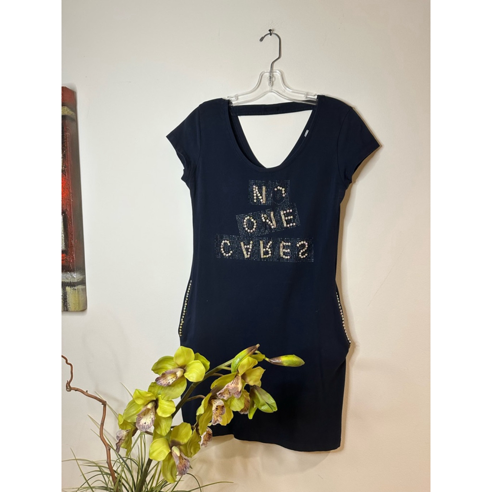 Elie Lady Navy shirt dress size S missing few crystals